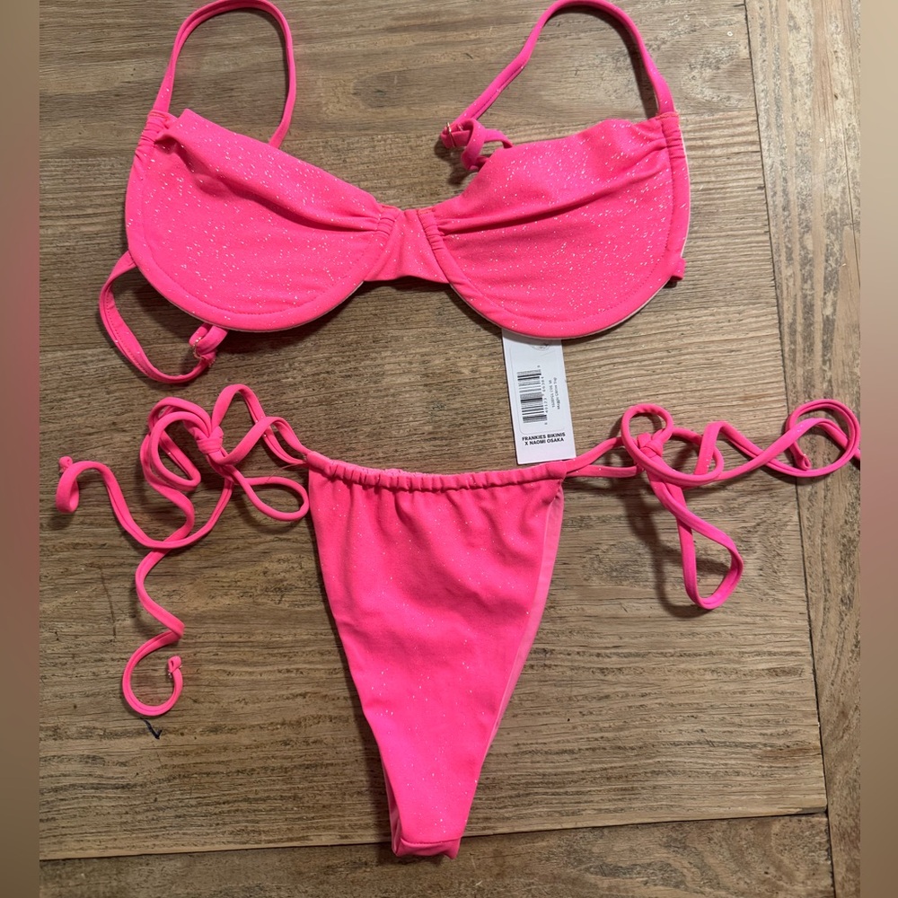 frankies bikinis X Naomi Osaka pink glitter bathing suite